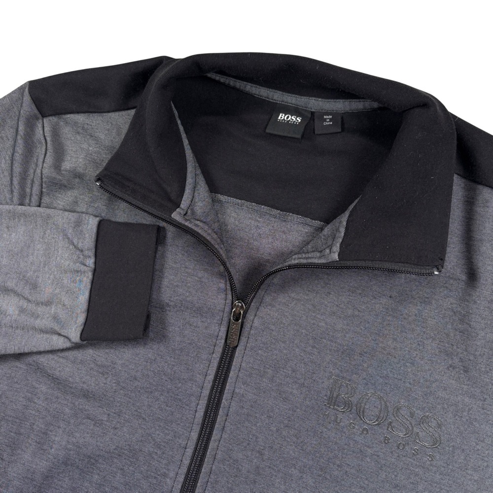 Hugo Boss Track Jacket Mens XL Grey Full Zip Embroidered Logo Mock Neck 01458